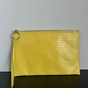 Rebecca Minkoff Bright Yellow Crocodile Extra Large Full Zip Clutch Date Night